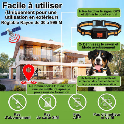 Bracelet GPS pour chien, 30–999 m, barre réglable, protection de vol améliorée, IPX7, étanche,