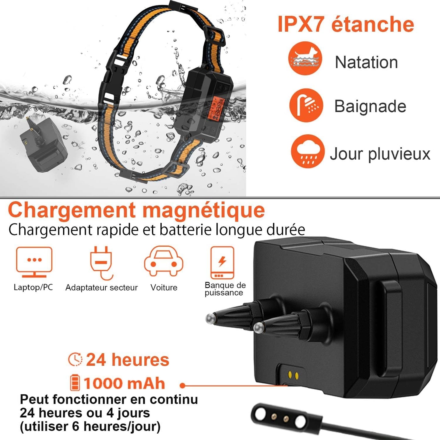 Bracelet GPS pour chien, 30–999 m, barre réglable, protection de vol améliorée, IPX7, étanche,