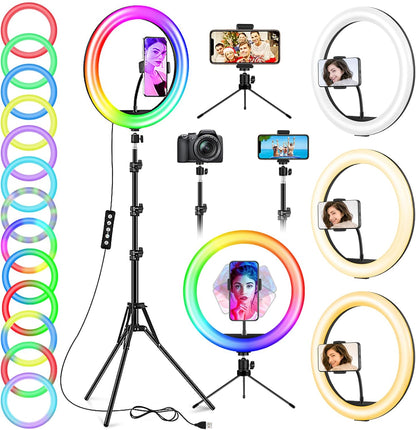 GerTong Ringlicht mit Stativ Handy Gesamthöhe 178cm, 12.6 Zoll Dimmbare LED Selfie Ring