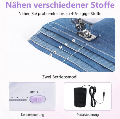 GraceGrow Nähmaschine für Anfänger, Elektrische 12 Stichprogrammen Fußpedal & Nähset