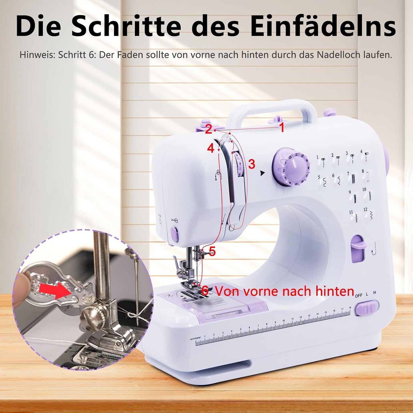 GraceGrow Nähmaschine für Anfänger, Elektrische 12 Stichprogrammen Fußpedal & Nähset