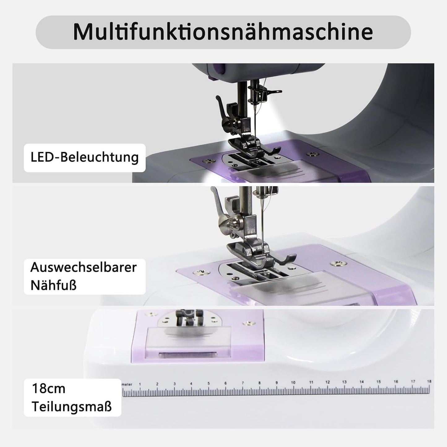 GraceGrow Nähmaschine für Anfänger, Elektrische 12 Stichprogrammen Fußpedal & Nähset