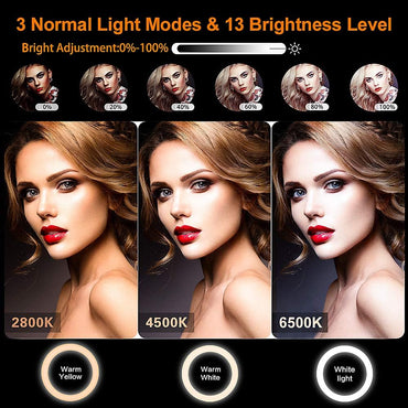 GerTong Ringlicht mit Stativ Handy Gesamthöhe 178cm, 12.6 Zoll Dimmbare LED Selfie Ring