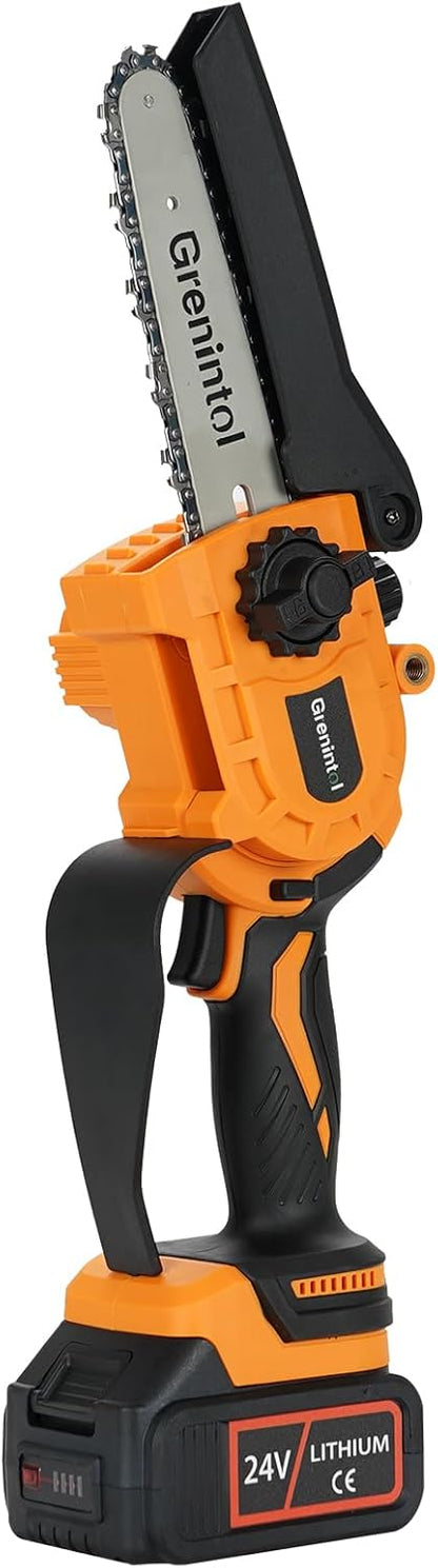 Grenintol 6 Zoll Mini Kettensäge avec batterie 6000mAh, batterie Kettensäge avec Öler automatique et 2 batteries 3.0Ah, Handkettensäge Akku avec 24V pour Gartenscheren Astschere Holzschneiden