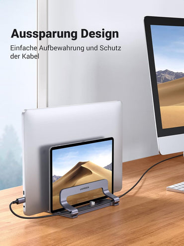 UGREEN Vertikaler Laptop Ständer Aluminium 2 Slot Vertikal Stand Vertikaler MacBook Ständer Platzsparende Halterung für MacBook Pro/Air, iPad, Huawei, Surface, Dell, HP, Lenovo und andere