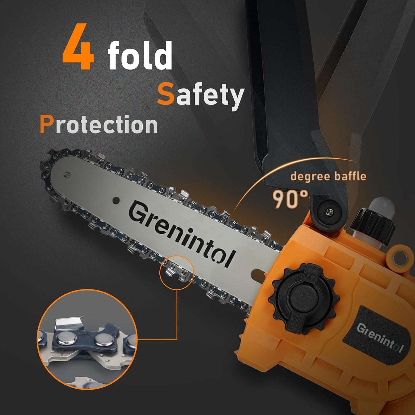 Grenintol 6 Zoll Mini Kettensäge avec batterie 6000mAh, batterie Kettensäge avec Öler automatique et 2 batteries 3.0Ah, Handkettensäge Akku avec 24V pour Gartenscheren Astschere Holzschneiden