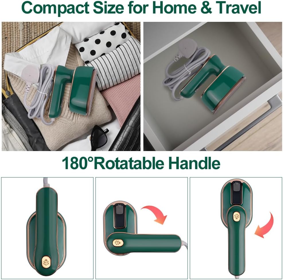 Mini Dampfbügeleisen , 1000 W Faltbares Tragbares Reisebügeleisen, Grün