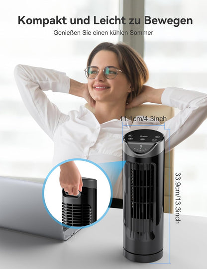 Grelife Turmventilator mit Fernbedienung, 13" Ventilator Leise mit 3 Modi 8-Std-Timer