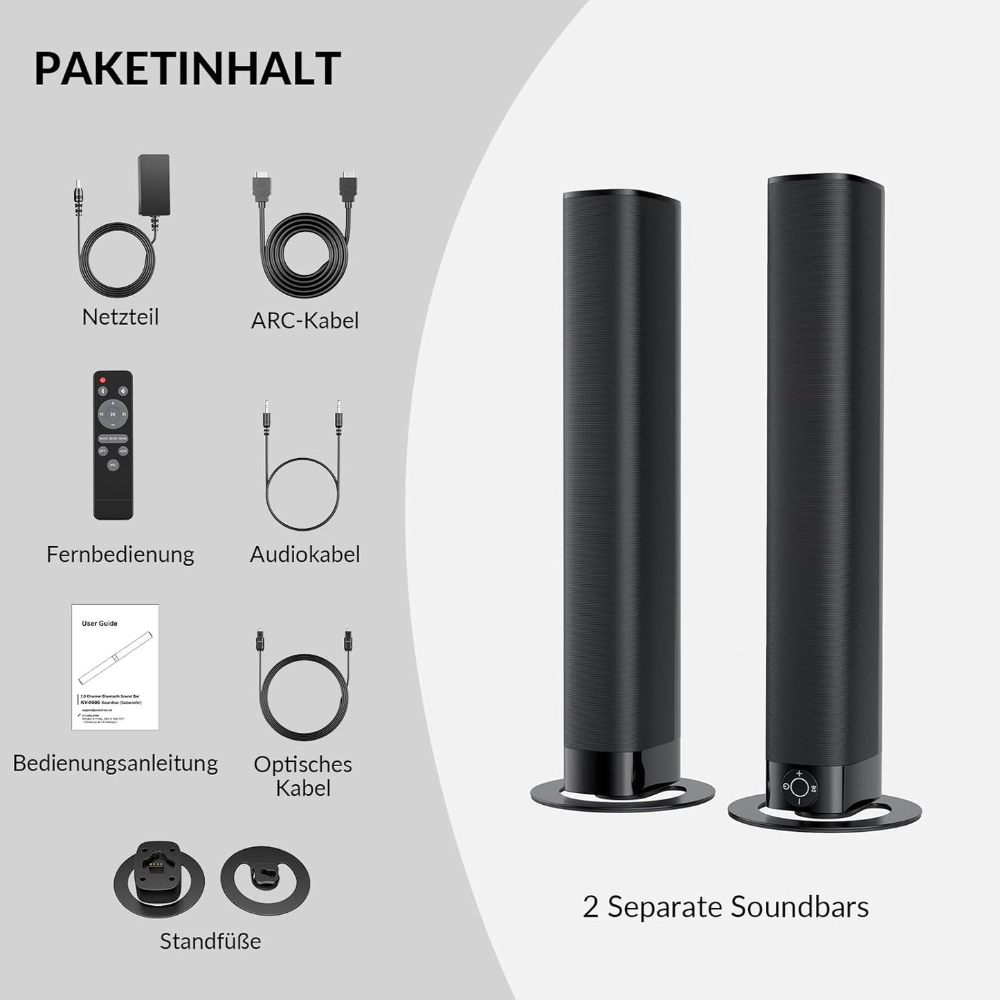 GarageRock Soundbar für TV Geräte, Teilbare 2-in-1 mit Automatischer Lautstärkeanpassung