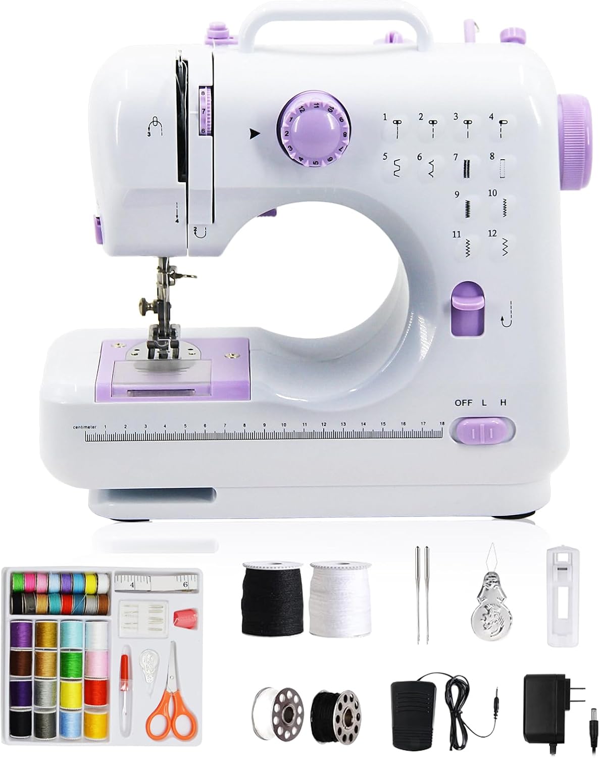GraceGrow Nähmaschine für Anfänger, Elektrische 12 Stichprogrammen Fußpedal & Nähset