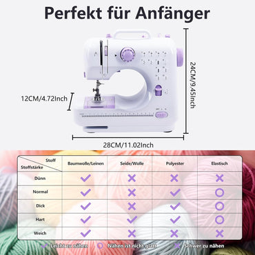 GraceGrow Nähmaschine für Anfänger, Elektrische 12 Stichprogrammen Fußpedal & Nähset