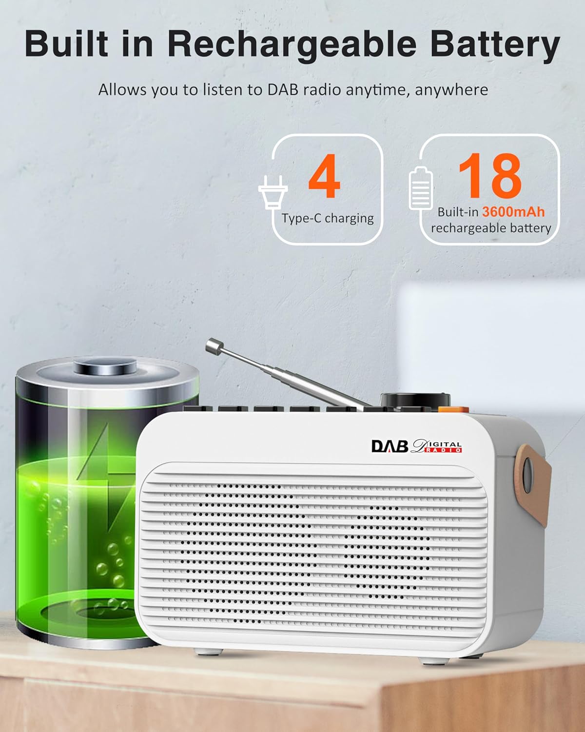 Greadio DAB/DAB+Digitales FM Radio mit Bluetooth, 80 Sender,LED-Display,TF/USB-Laufwerk