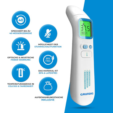 Grundig Fieberthermometer kontaktlos Infrarot Hochpräzise Ohr Stirn Objekte und Baby blitzschnell messen