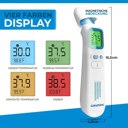 Grundig Fieberthermometer kontaktlos Infrarot Hochpräzise Ohr Stirn Objekte und Baby blitzschnell messen