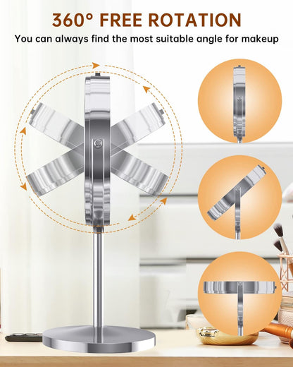 Gospire Kosmetikspiegel, 1x/10-fach vergrößert, doppelseitig, rund, Vergrößerungsspiegel, stehend, um 360 Grad drehbar, batteriebetrieben, 17,8 cm Durchmesser, Rasierspiegel