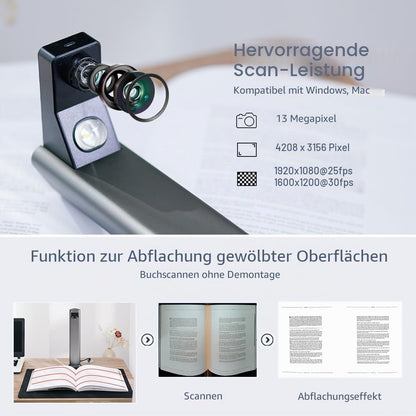 Gtremulent A3 Scanner Dokumentenscanner USB: 13MP Buchscanner mit OCR TTS Visualizer