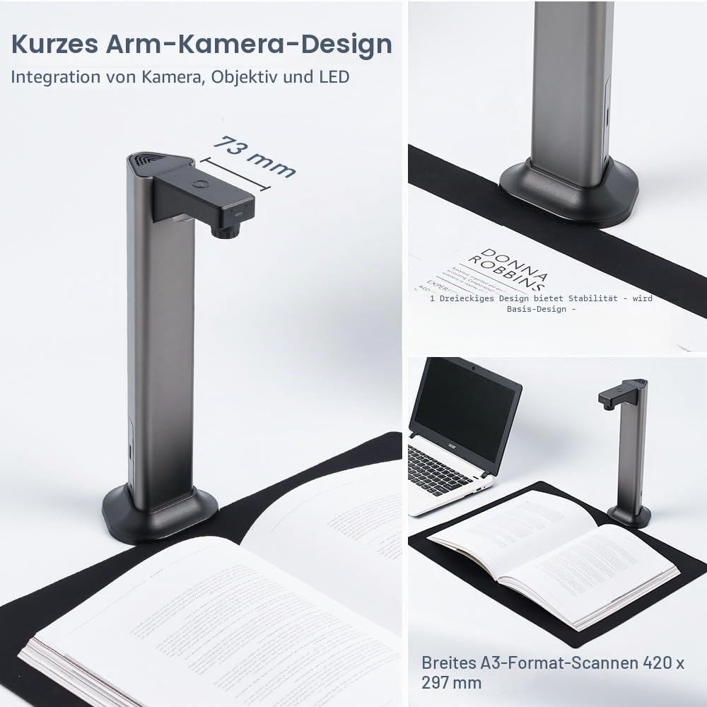 Gtremulent A3 Scanner Dokumentenscanner USB: 13MP Buchscanner mit OCR TTS Visualizer