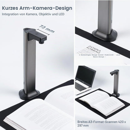 Gtremulent A3 Scanner Dokumentenscanner USB: 13MP Buchscanner mit OCR TTS Visualizer