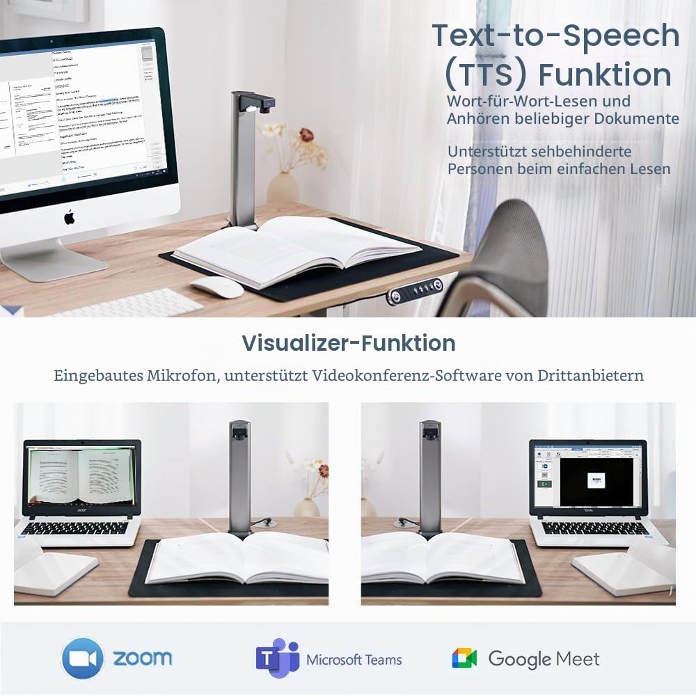 Gtremulent A3 Scanner Dokumentenscanner USB: 13MP Buchscanner mit OCR TTS Visualizer