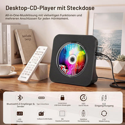 Gueray Tragbarer CD-Player, Bluetooth mit HiFi-Sound-Lautsprecher, niedlicher FM-Radio-CD-Musik-Player