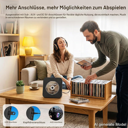 Gueray Tragbarer CD-Player, Bluetooth mit HiFi-Sound-Lautsprecher, niedlicher FM-Radio-CD-Musik-Player