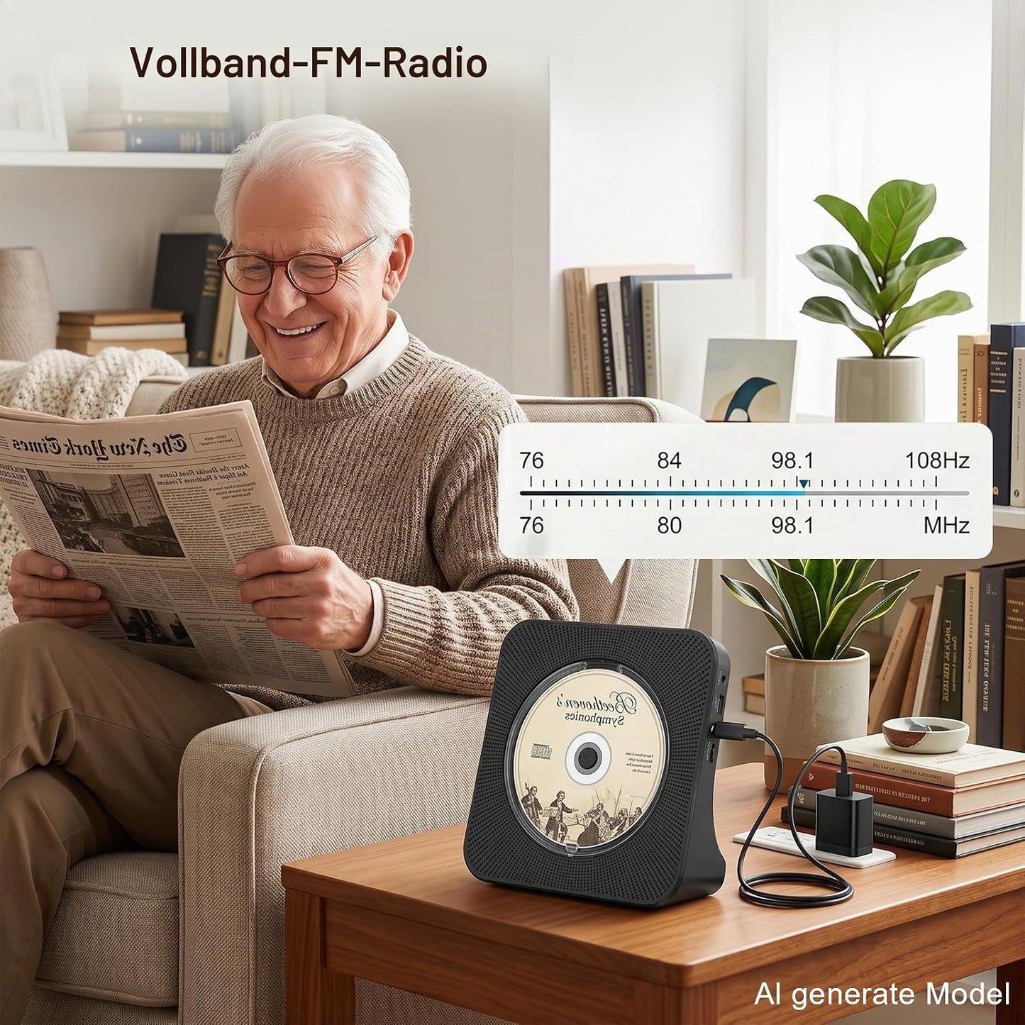 Gueray Tragbarer CD-Player, Bluetooth mit HiFi-Sound-Lautsprecher, niedlicher FM-Radio-CD-Musik-Player