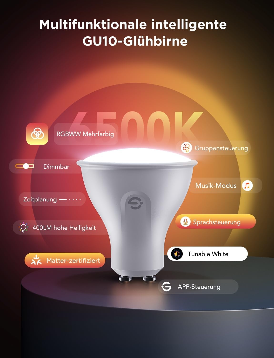 Govee Glühbirne GU10 LED RGBWW, Smarte Glühbirne 400LM WLAN(4 in pack)