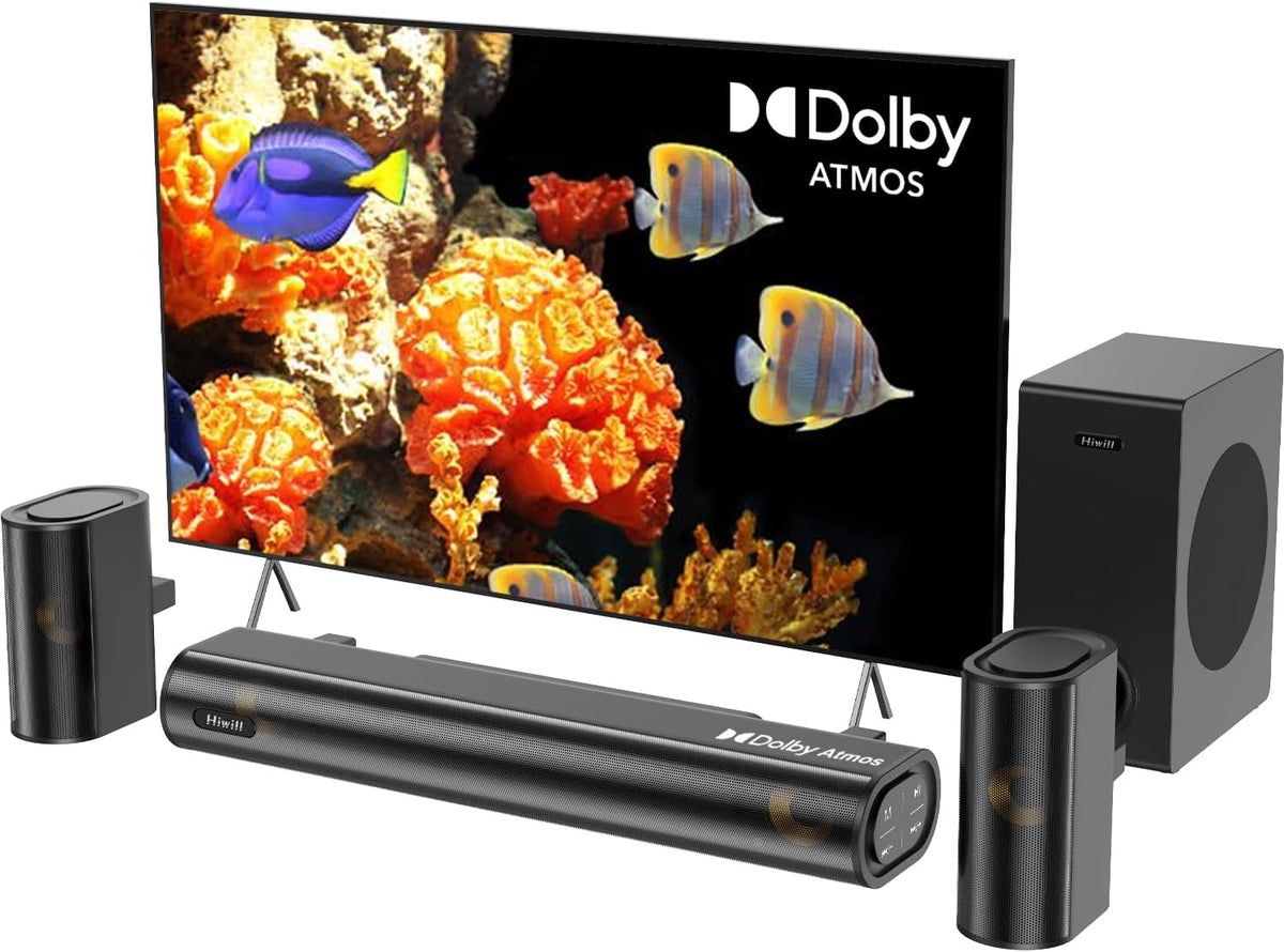 Hiwill 4.1ch Soundbar mit Dolby Atmos, 300W Soundbar für TV Geräte mit Subwoofer,