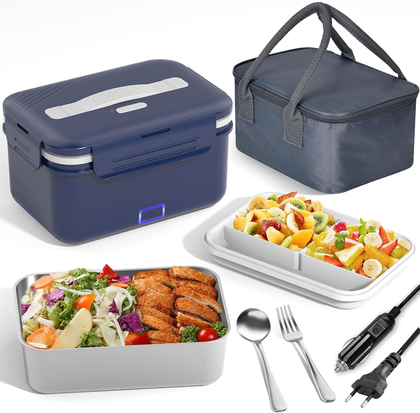 Herrfilk 100W Elektrische Lunchbox  3-in-1 12/24/220V Thermo Lunch Dunkelblau