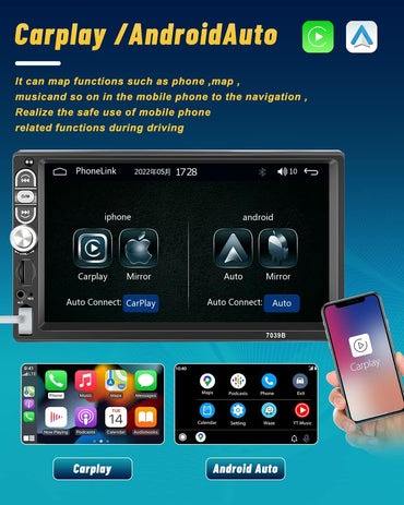 Hikity 1Din CarPlay Autoradio Android pour voiture avec image 7"