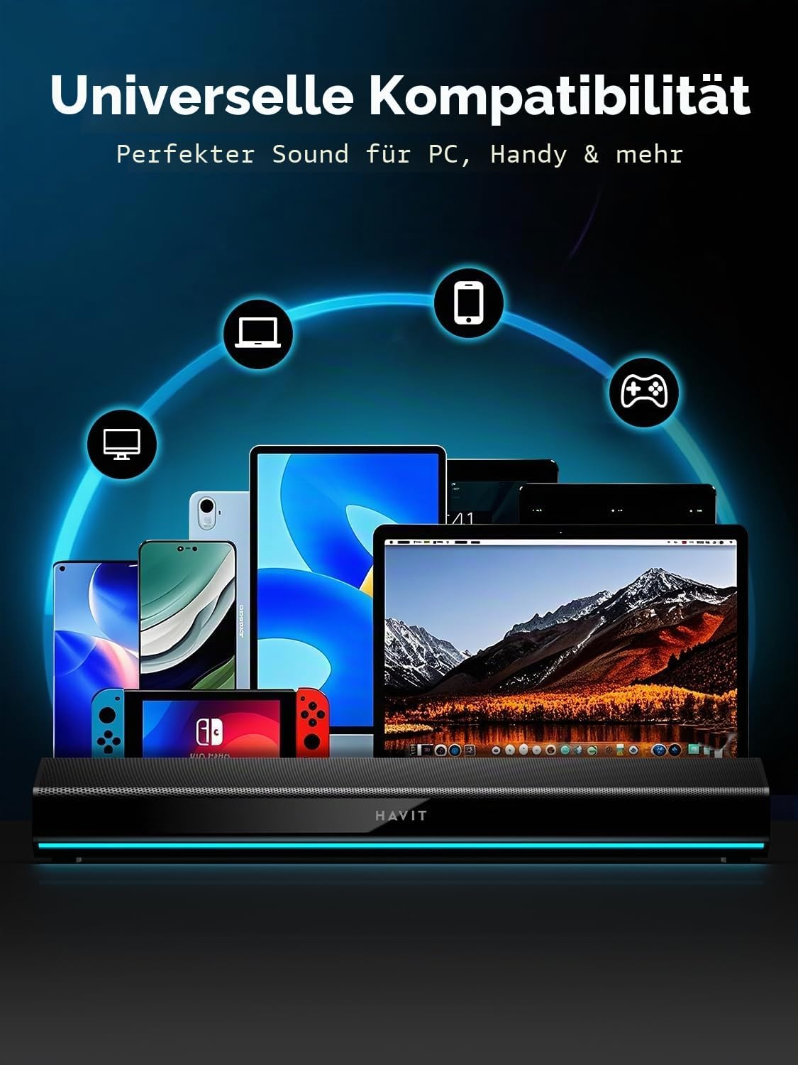 Havit Computer-Lautsprecher für Desktop-PC, Bluetooth 5.3 PC-Soundbar
