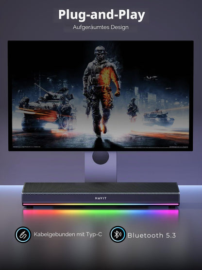 Havit Computer-Lautsprecher für Desktop-PC, Bluetooth 5.3 PC-Soundbar