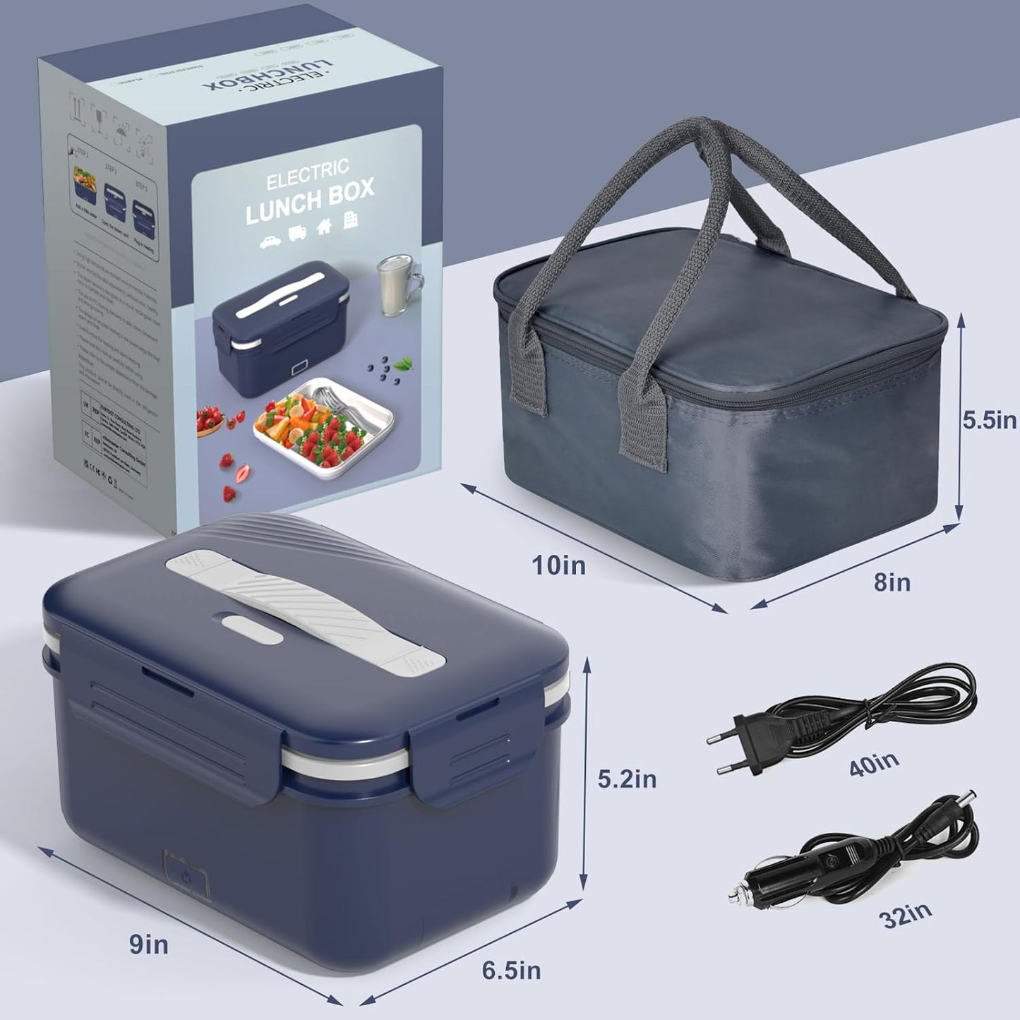 Herrfilk 100W Elektrische Lunchbox  3-in-1 12/24/220V Thermo Lunch Dunkelblau