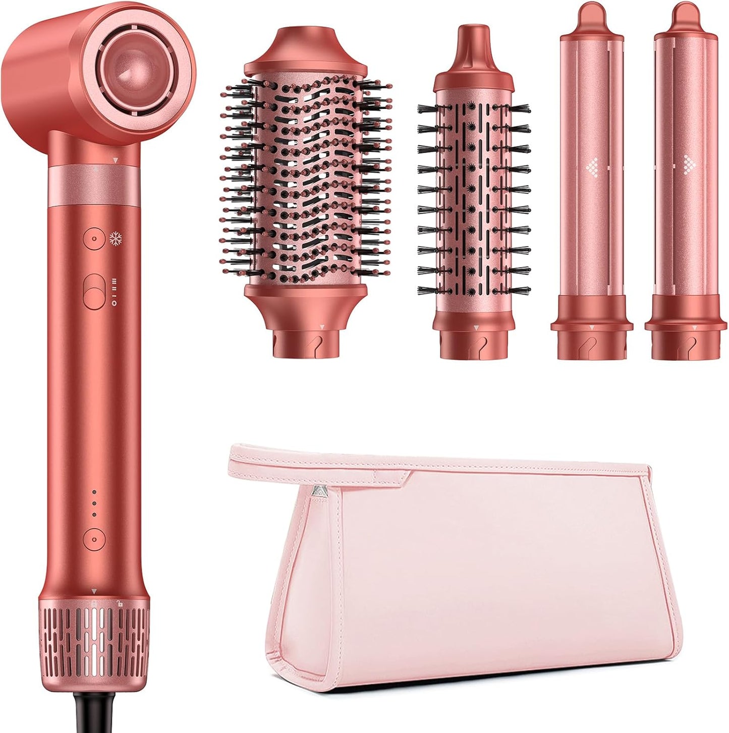 HITTIONA 5 in 1 Airstyler & Rundbürstenföhn，110.000 U/min Ionen Haartrockner (Kirschrot)