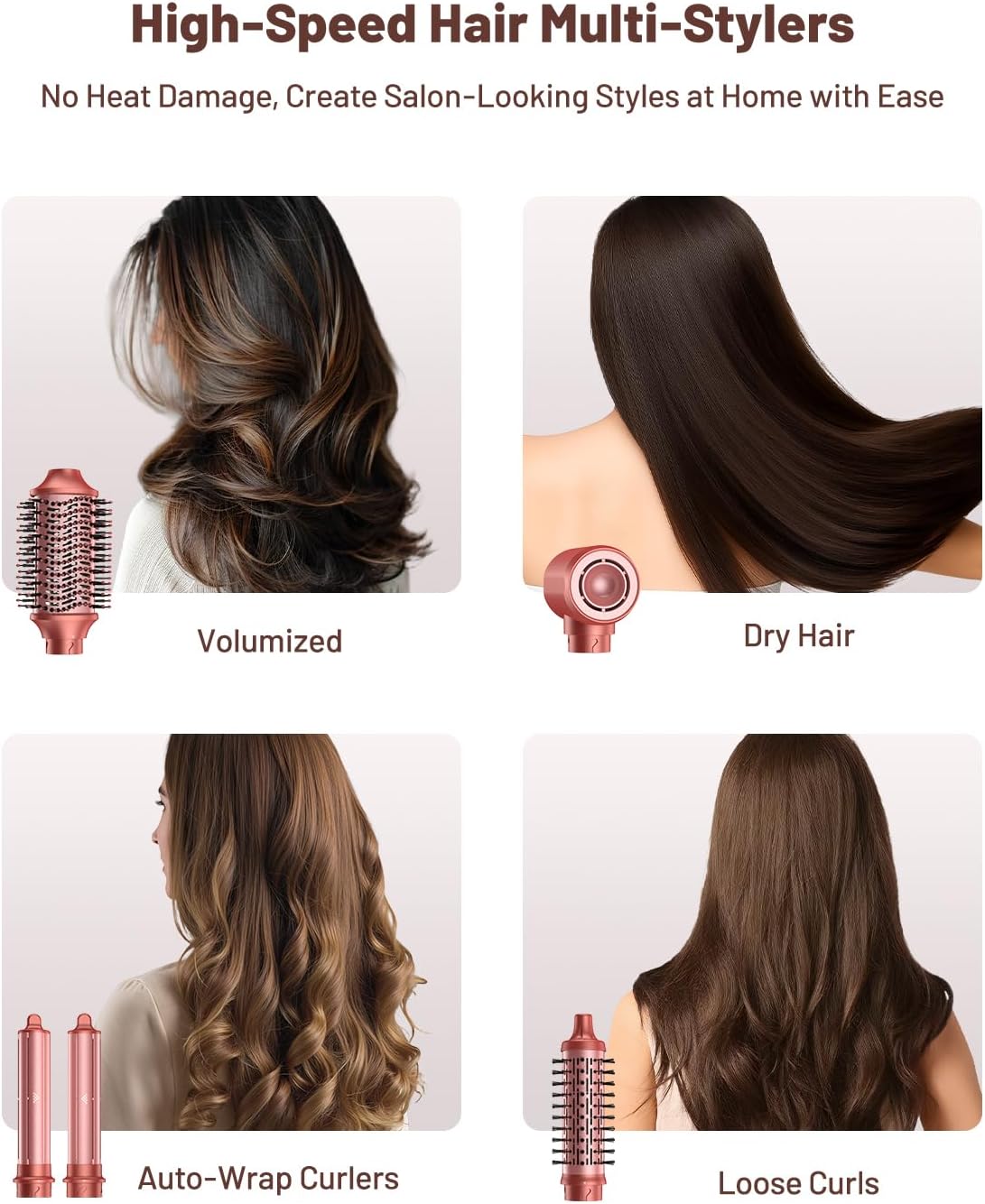 HITTIONA 5 in 1 Airstyler & Rundbürstenföhn，110.000 U/min Ionen Haartrockner (Kirschrot)