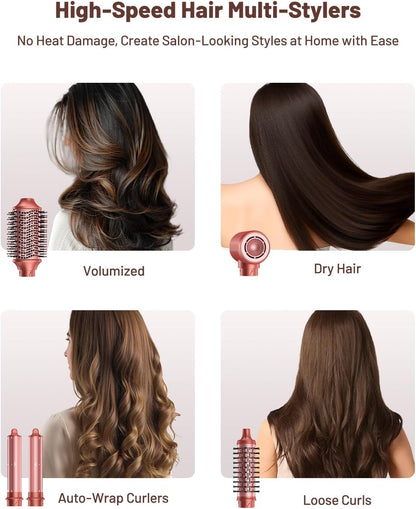 HITTIONA 5 in 1 Airstyler & Rundbürstenföhn，110.000 U/min Ionen Haartrockner (Kirschrot)