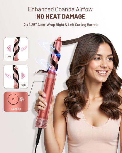 HITTIONA 5 in 1 Airstyler & Rundbürstenföhn，110.000 U/min Ionen Haartrockner (Kirschrot)