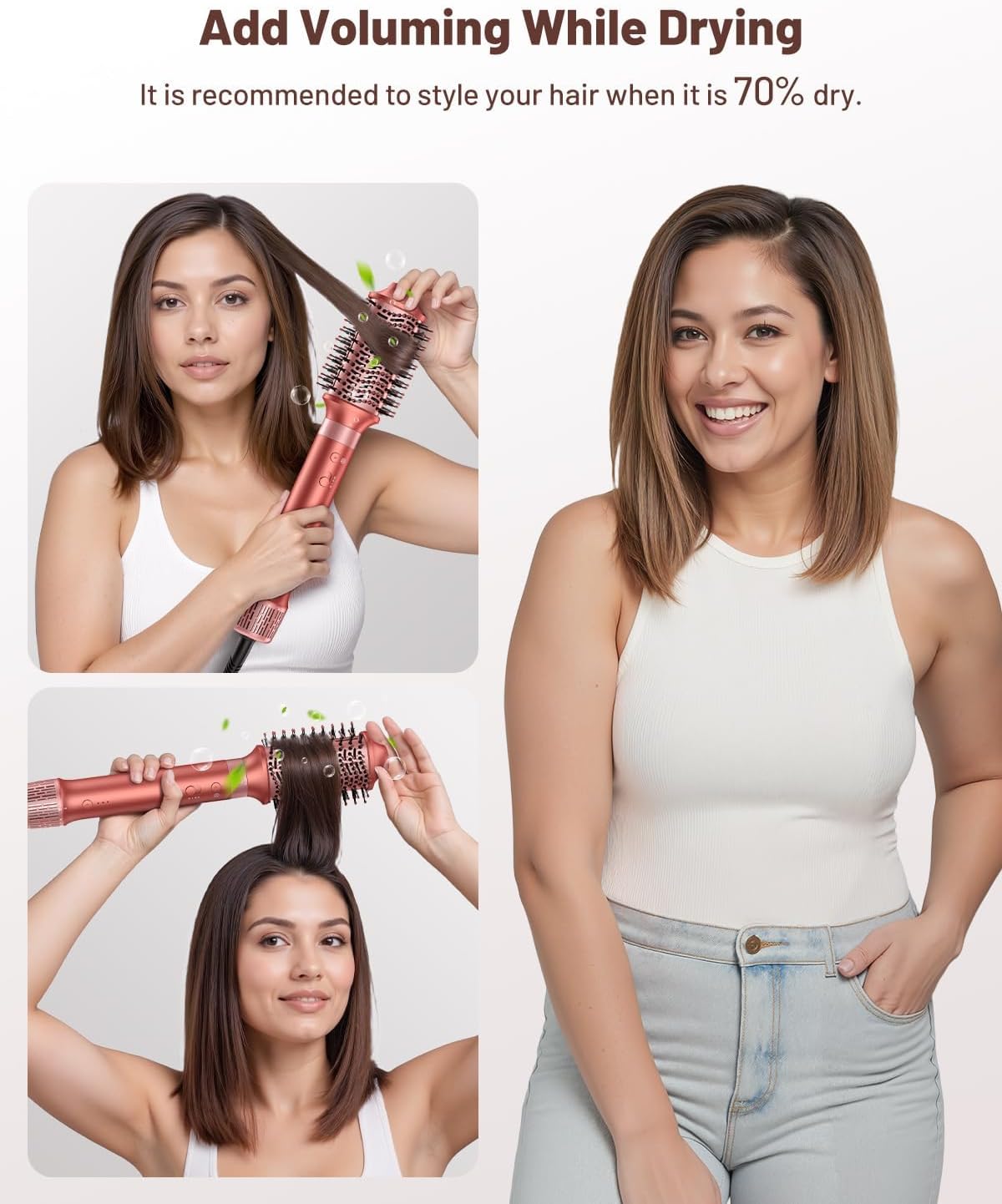 HITTIONA 5 in 1 Airstyler & Rundbürstenföhn，110.000 U/min Ionen Haartrockner (Kirschrot)