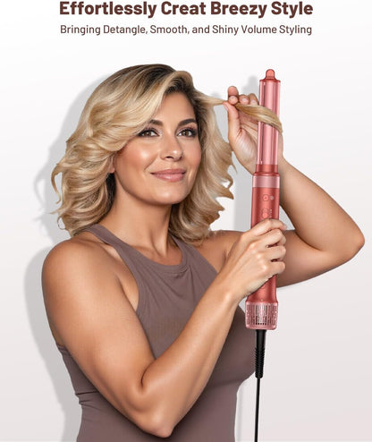 HITTIONA 5 in 1 Airstyler & Rundbürstenföhn，110.000 U/min Ionen Haartrockner (Kirschrot)