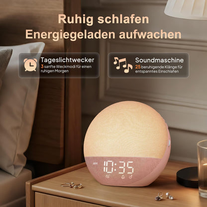 Hiromeco Tageslichtwecker Sonnenaufgang White Noise Machine,RGB,25 Naturgeräuschen mit Timer