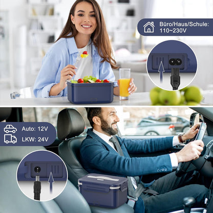 Herrfilk 100W Elektrische Lunchbox  3-in-1 12/24/220V Thermo Lunch Dunkelblau