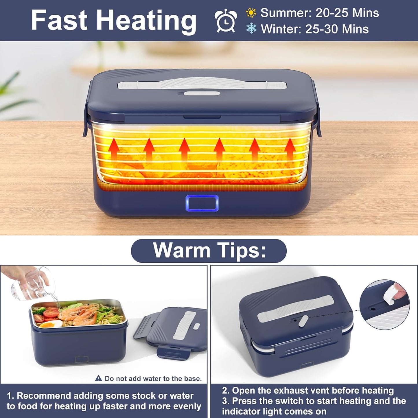 Herrfilk 100W Elektrische Lunchbox  3-in-1 12/24/220V Thermo Lunch Dunkelblau