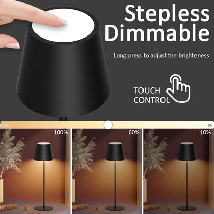 Howskys LED Kabellose Schreibtischlampe, 3 Farbtemperaturen dimmbare Schreibtischlampe, 5200mAh wiederaufladbare Akku Schreibtischlampe mit USB-C, Aluminium, IP54 Wasserdicht, Schwarz [Energieklasse A]