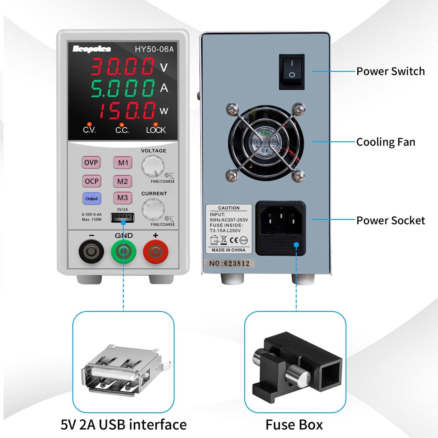 HEOPOTEN Labornetzteil, 50V 6A 150W Programmierbares Labornetzgerät