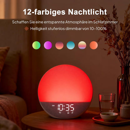Hiromeco Tageslichtwecker Sonnenaufgang White Noise Machine,RGB,25 Naturgeräuschen mit Timer