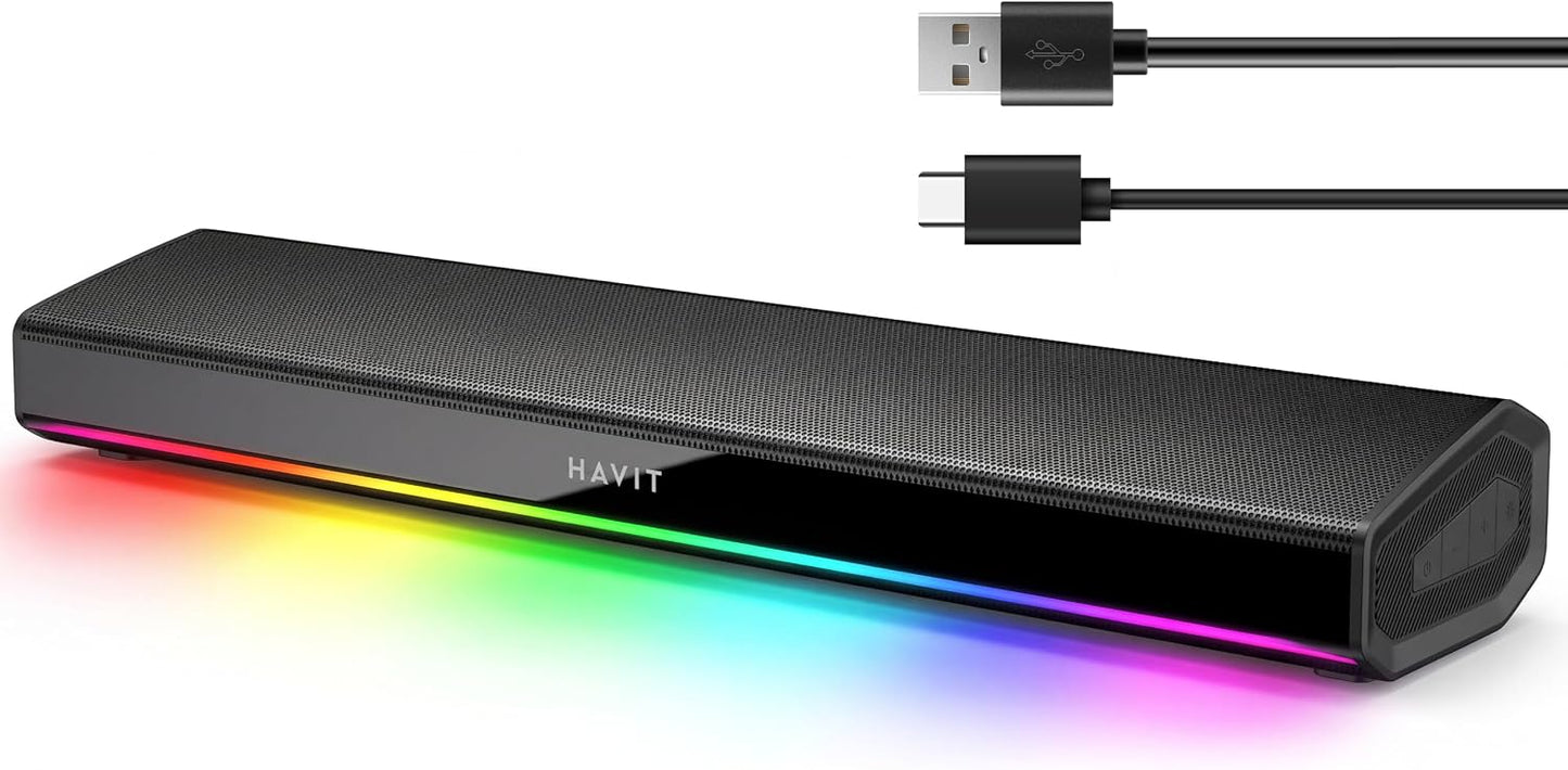 Havit Computer-Lautsprecher für Desktop-PC, Bluetooth 5.3 PC-Soundbar LED-Licht