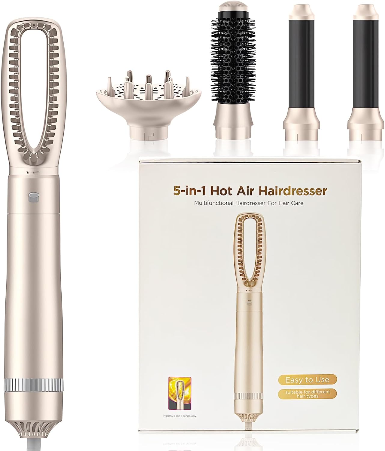 Hair Styler 5 in 1 Profi Haartrockner 1000 W, Luft-Lockenstab mit Negativ-Ionen-Technologie