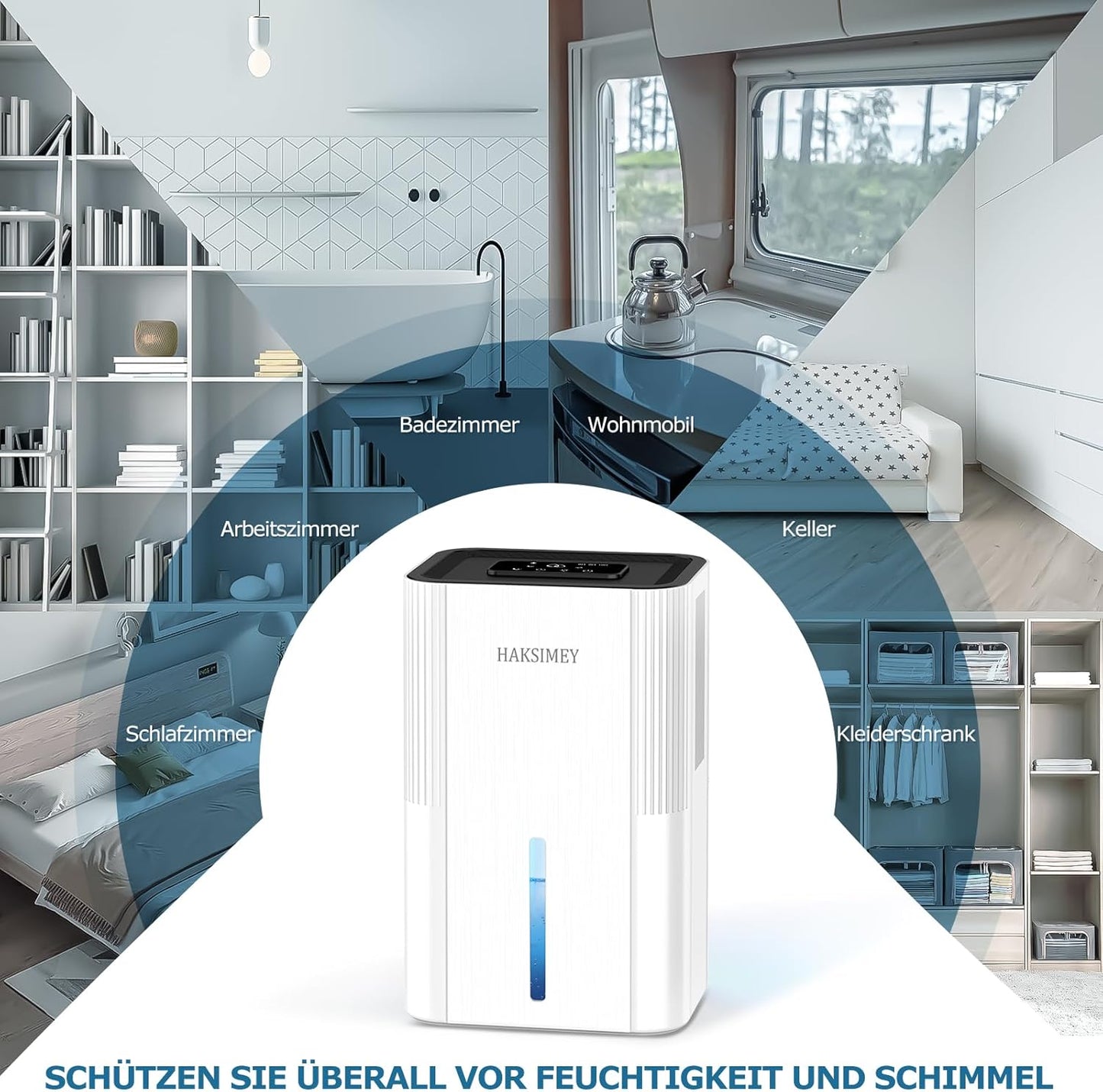 HAKSIMEY Luftentfeuchter elektrisch 2800ML,Tragbar Dehumidifier mit Abtauen & Timer