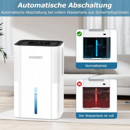 HAKSIMEY Luftentfeuchter elektrisch 2800ML,Tragbar Dehumidifier mit Abtauen & Timer