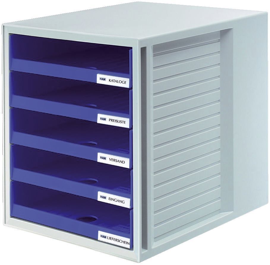 HAN 1401-14 Schubbladdenbox SCHRANK-SET - A4/C4, 5 Schubbladdenbox blanc cassé, gris clair/bleu